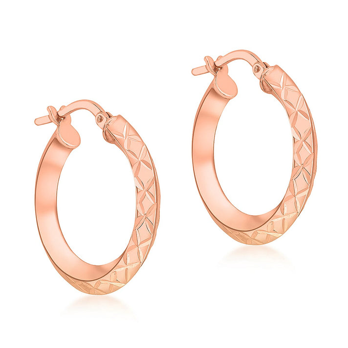 9K Rose Gold 21mm Diamond Cut Triangle Tube Creole Earrings 7341914 1
