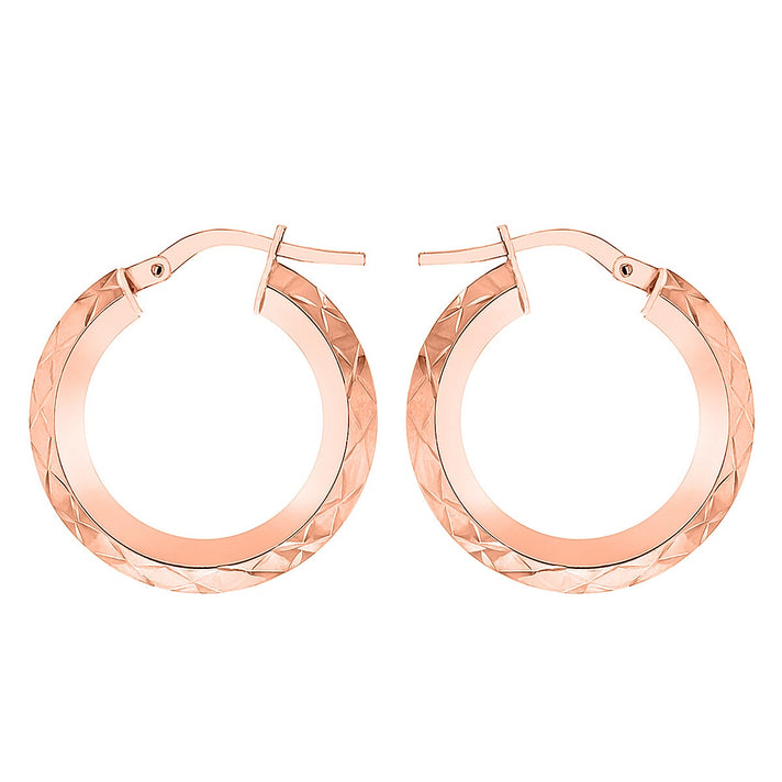 9K Rose Gold 21mm Diamond Cut Triangle Tube Creole Earrings 7341914 2