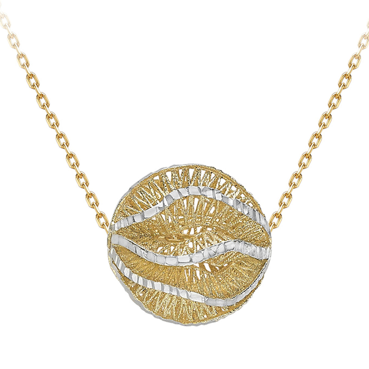 9K Two Tone Gold Diamond Cut Lace Style 15mm Orb Adjustable Necklace 16 Inch to 17.5 Inch 7343590 0