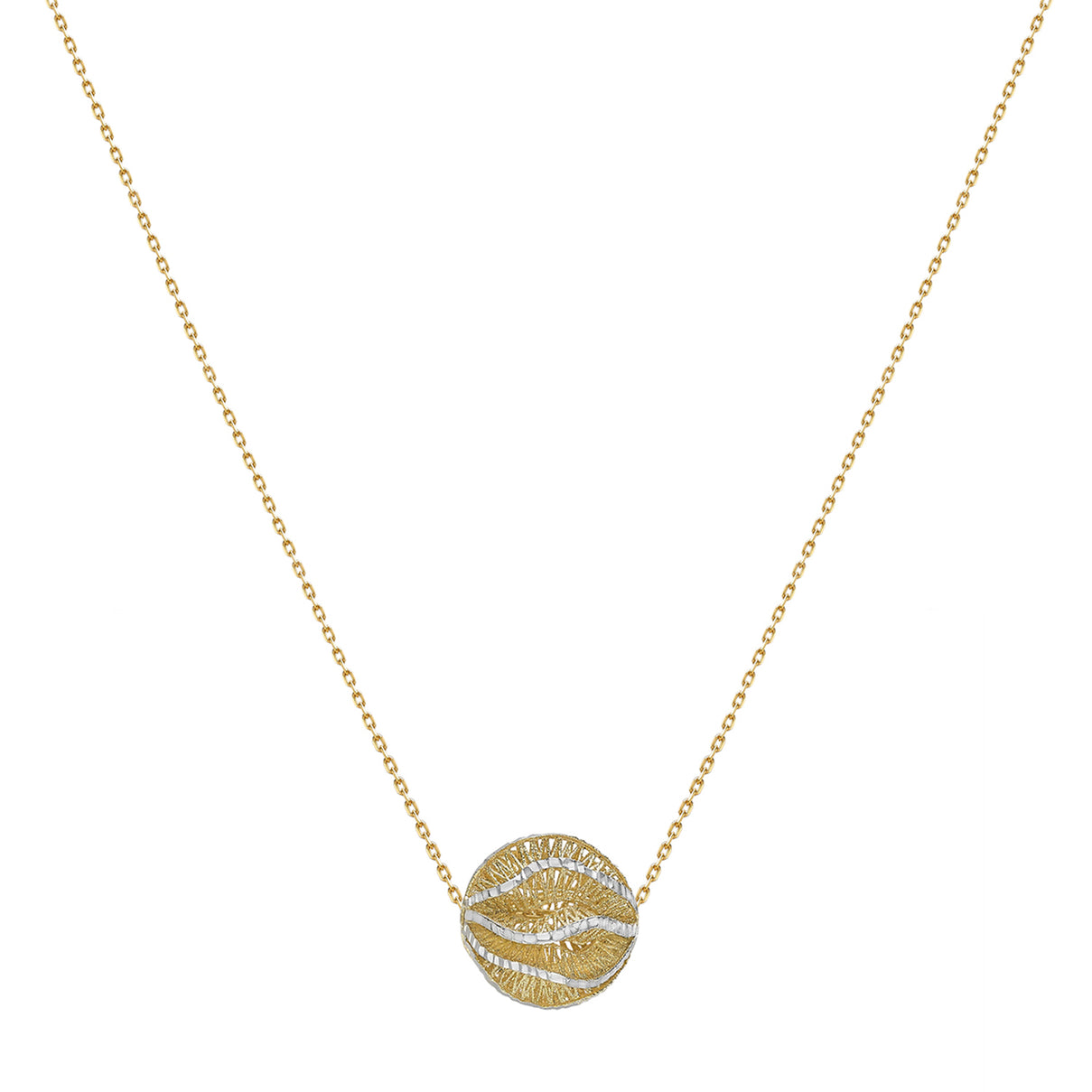 9K Two Tone Gold Diamond Cut Lace Style 15mm Orb Adjustable Necklace 16 Inch to 17.5 Inch 7343590 1