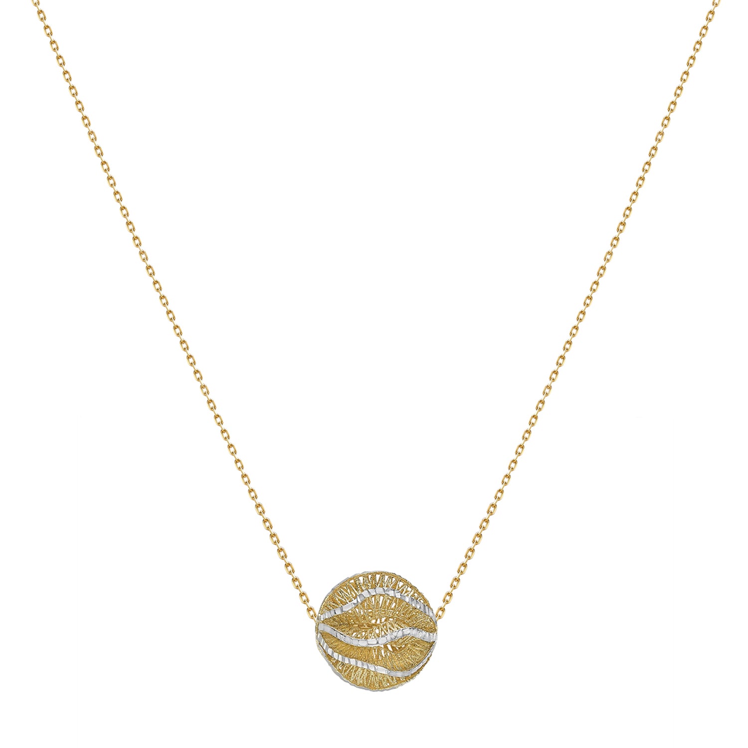 9K Two Tone Gold Diamond Cut Lace Style 15mm Orb Adjustable Necklace 16 Inch to 17.5 Inch 7343590 1