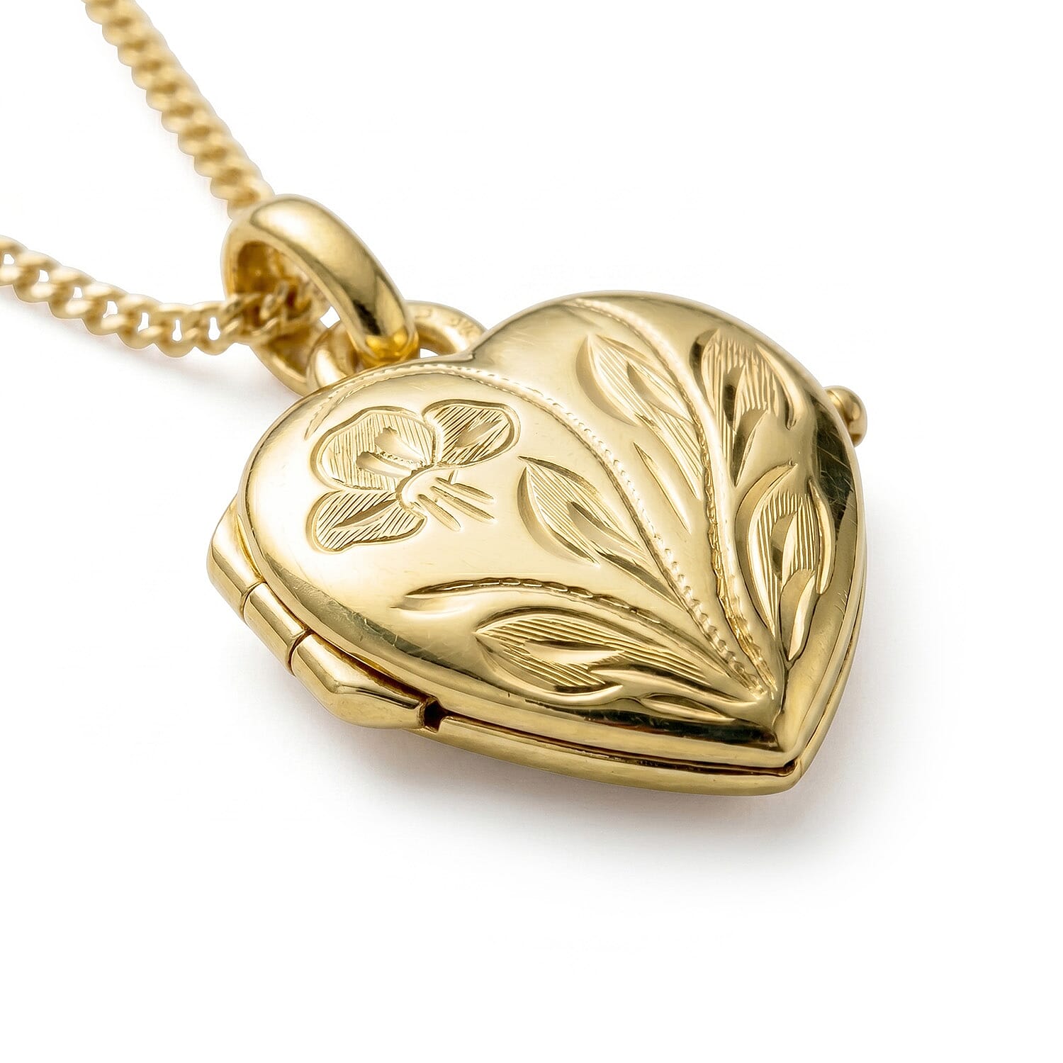9K Yellow Gold 16mm x 25mm Engraved Floral Heart Locket 7343750 3