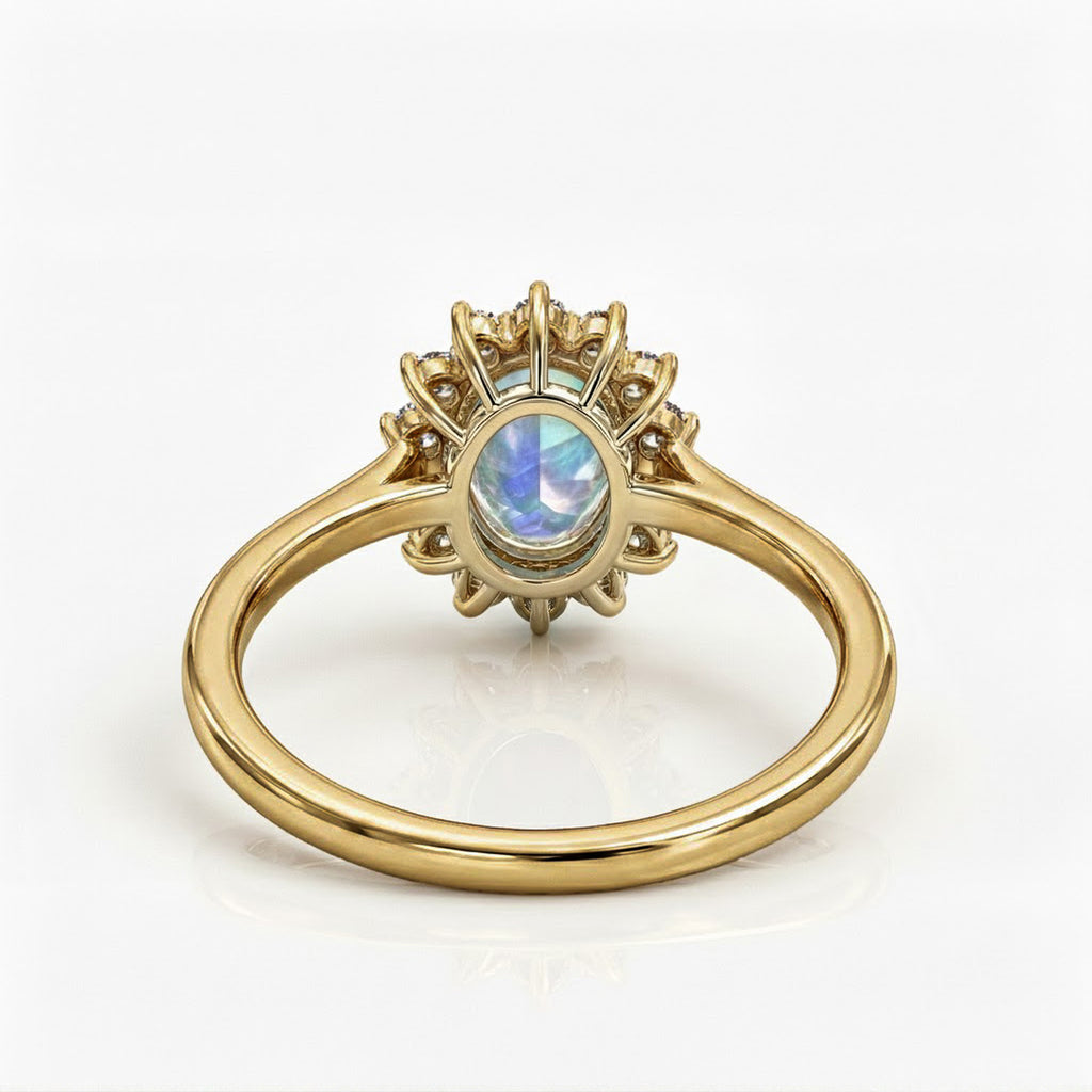 D'Joy - Rainbow Moonstone & Natural Zircon Halo Ring in 18K Vermeil Yellow Gold Plated Sterling Silver 1.18 Ct_7343996_7