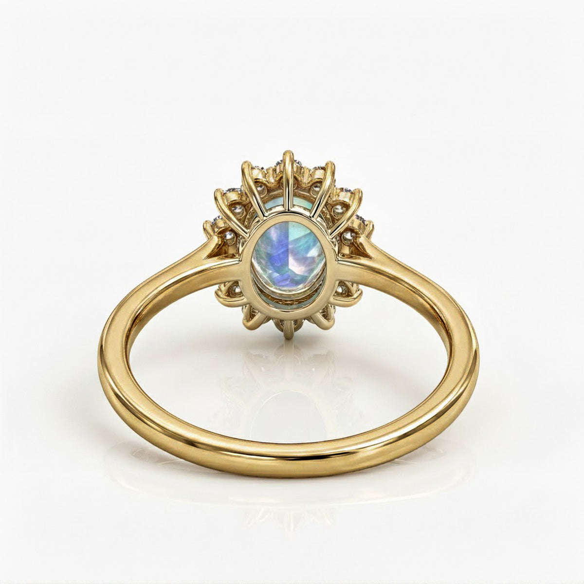 Princess Diana Inspired Rainbow Moonstone June Birthstone Halo Ring in Sterling Silver with 18K Vermeil Yellow Gold 7343996 8