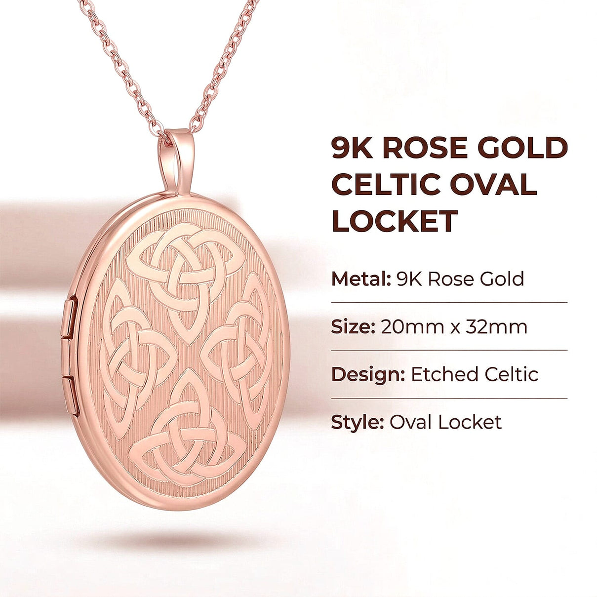 9K Rose Gold 20mm x 32mm Etched Celtic Oval Locket 7344134 6