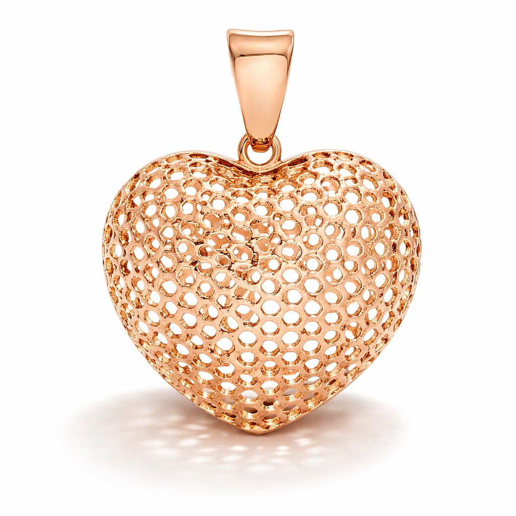 9K Rose Gold 20mm x 20mm Mesh Heart 20mm x 25.5mm Pendant 7344160 0