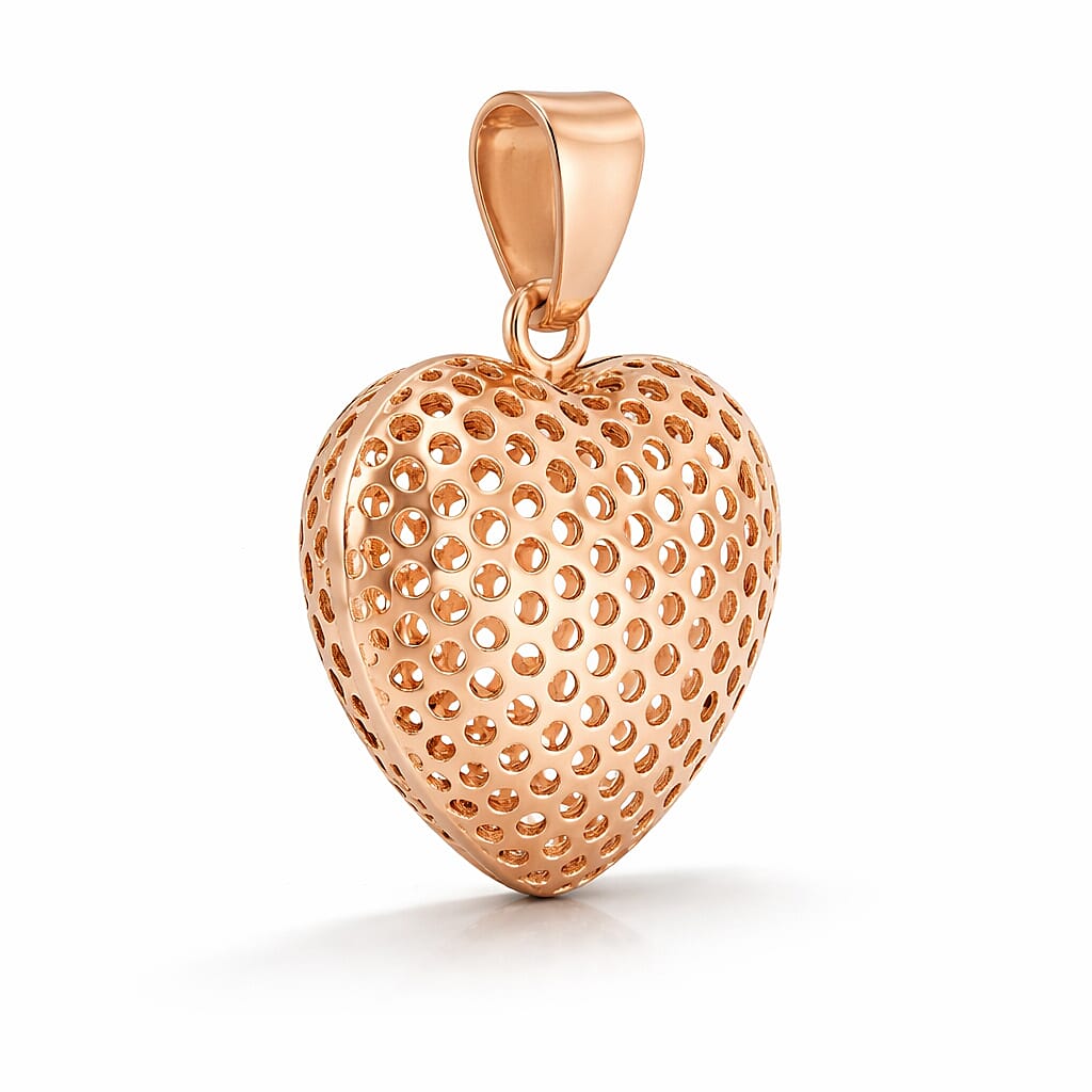 9K Rose Gold 20mm x 20mm Mesh Heart 20mm x 25.5mm Pendant 7344160 3