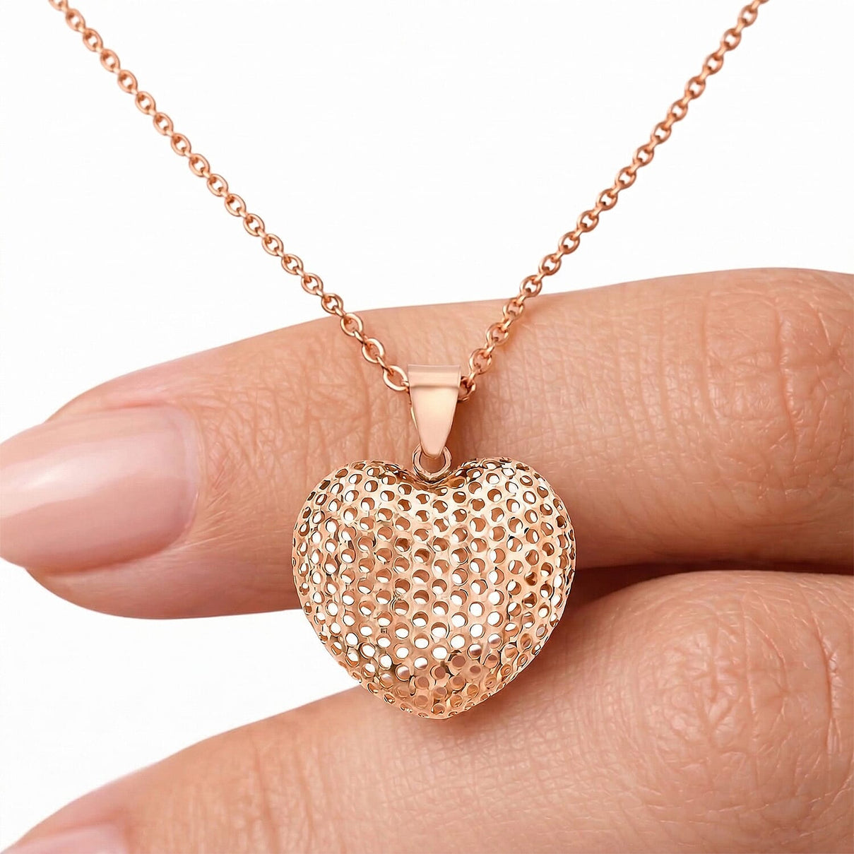 9K Rose Gold 20mm x 20mm Mesh Heart 20mm x 25.5mm Pendant 7344160 6