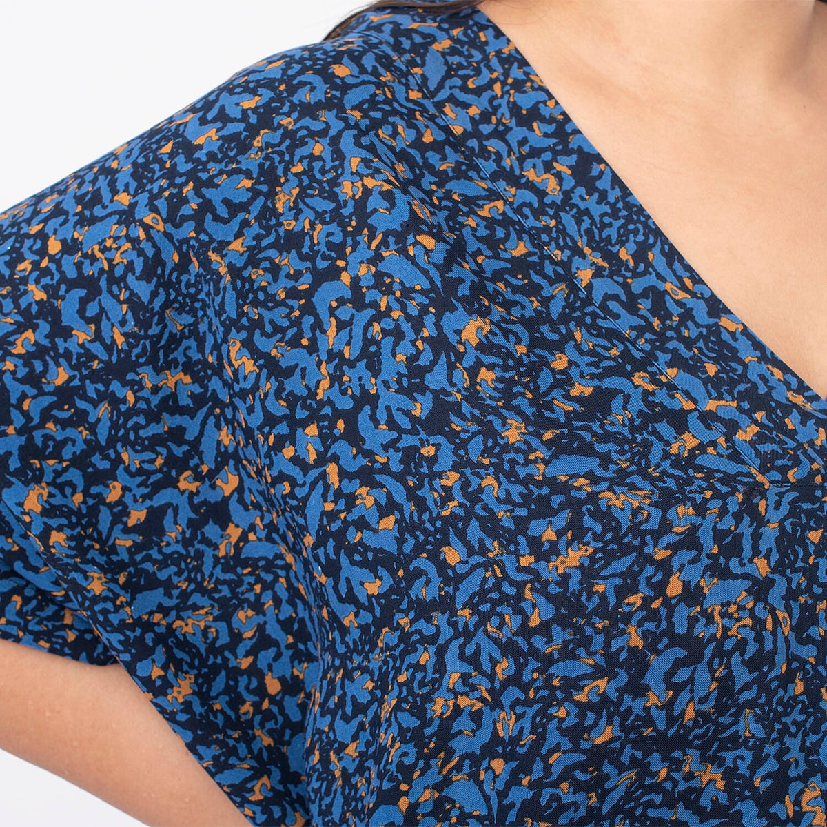 TAMSY V Neck Kaftan Midi Dress  - Navy V32565600 4