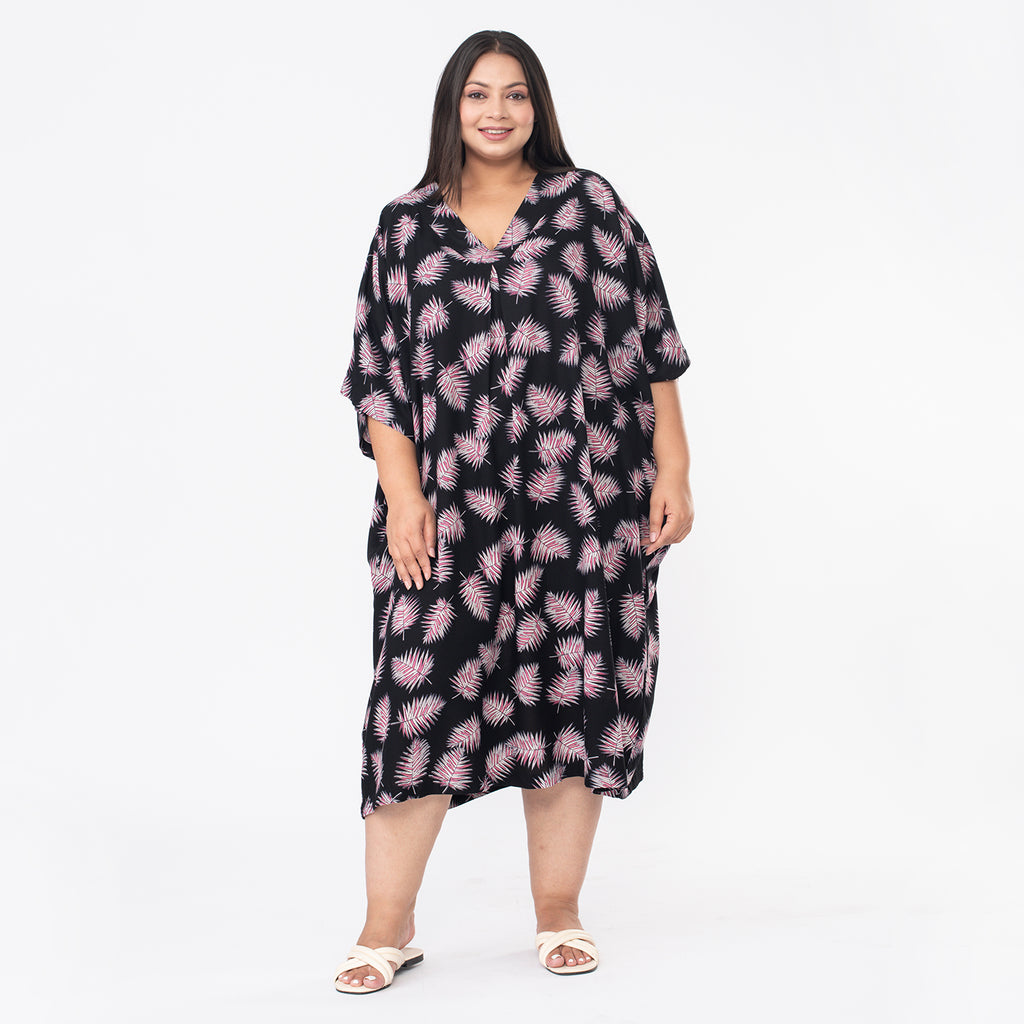 Tamsy V Neck 100% Viscose Midi Dress (One Size 8-18) - Black_7346143