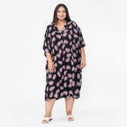 Tamsy V Neck 100% Viscose Midi Dress (One Size 8-18) - Black_7346143
