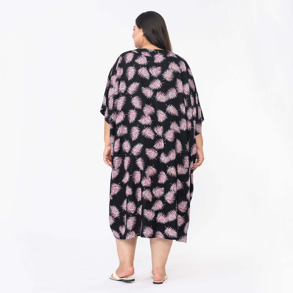 Tamsy V Neck 100% Viscose Midi Dress (One Size 8-18) - Black_7346143_1