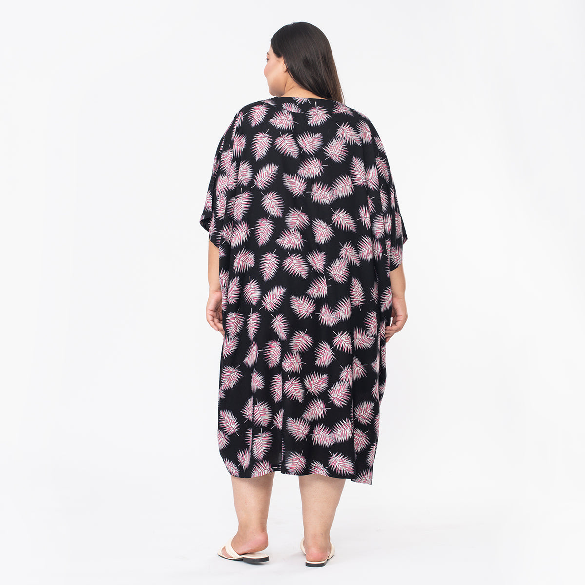 TAMSY V Neck Kaftan Midi Dress  - Black V32535535 2