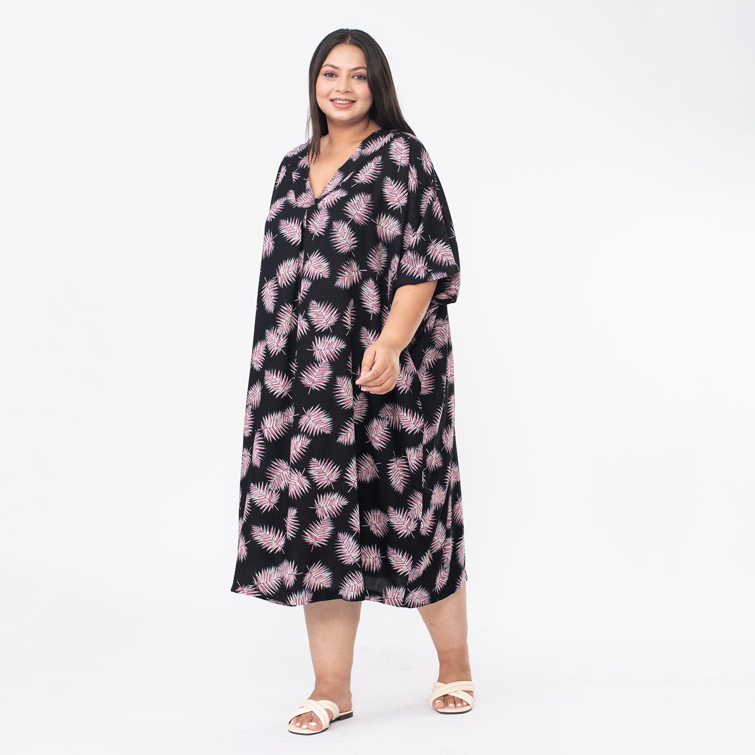 TAMSY V Neck Kaftan Midi Dress  - Black V32535535 3