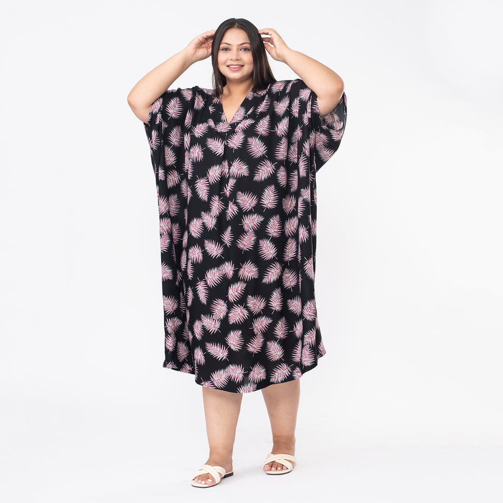 Tamsy V Neck 100% Viscose Midi Dress (One Size 8-18) - Black_7346143_3
