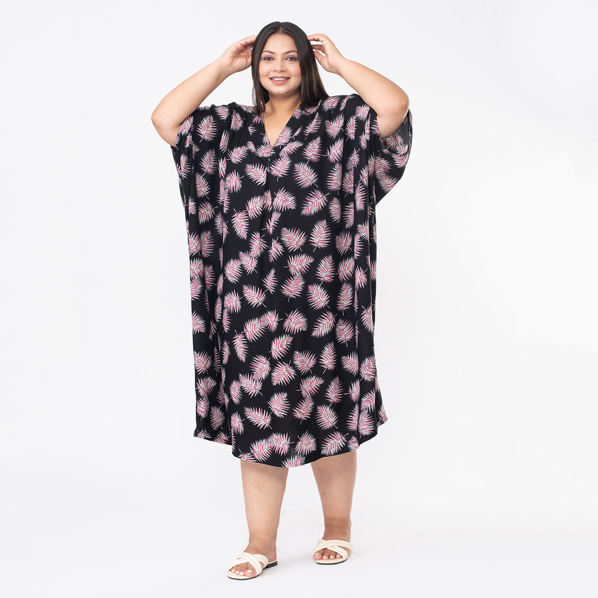TAMSY V Neck Kaftan Midi Dress  - Black V32535535 4