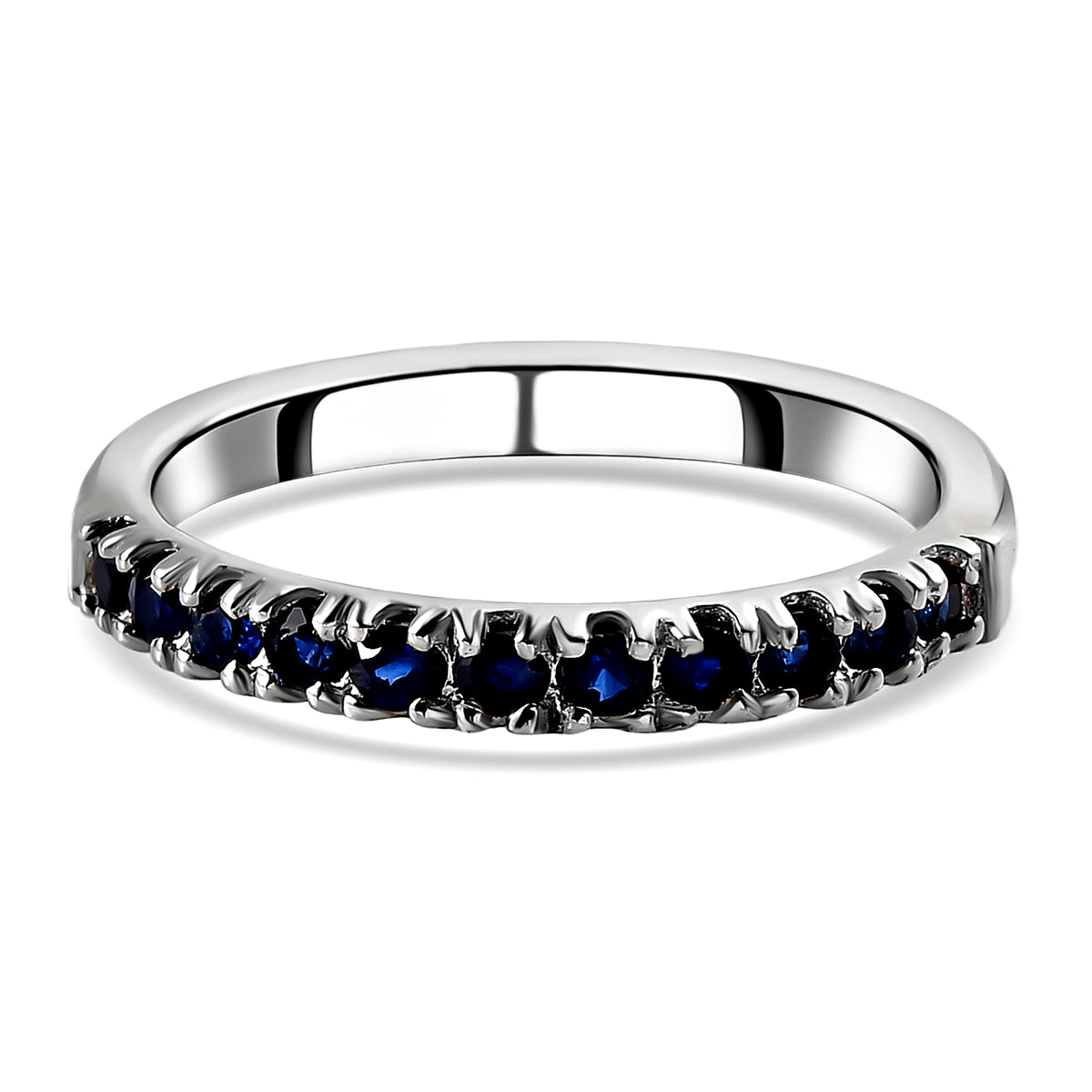 0.50 Ct Blue Sapphire Half Eternity Sleek Wedding Band Ring in Sterling Silver with Platinum Plating 7347072 0