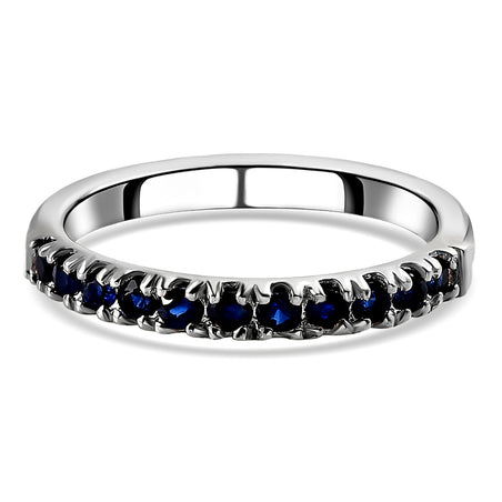0.50 Ct Blue Sapphire Half Eternity Sleek Wedding Band Ring in Sterling Silver with Platinum Plating 7347072 1