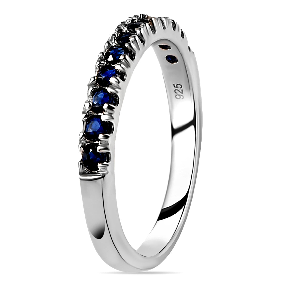 0.50 Ct Blue Sapphire Half Eternity Sleek Wedding Band Ring in Sterling Silver with Platinum Plating 7347072 4