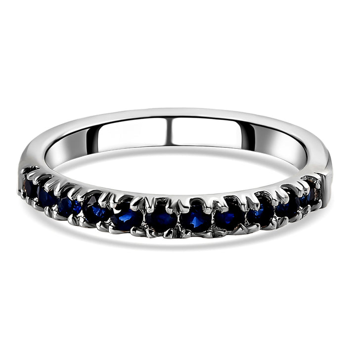 0.50 Ct Blue Sapphire Half Eternity Sleek Wedding Band Ring in Sterling Silver with Platinum Plating 7347075 1