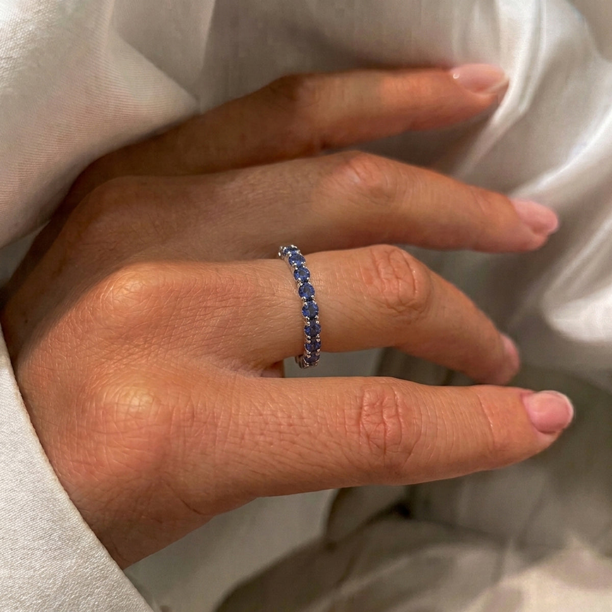 0.50 Ct Blue Sapphire Half Eternity Sleek Wedding Band Ring in Sterling Silver with Platinum Plating 7347075 3