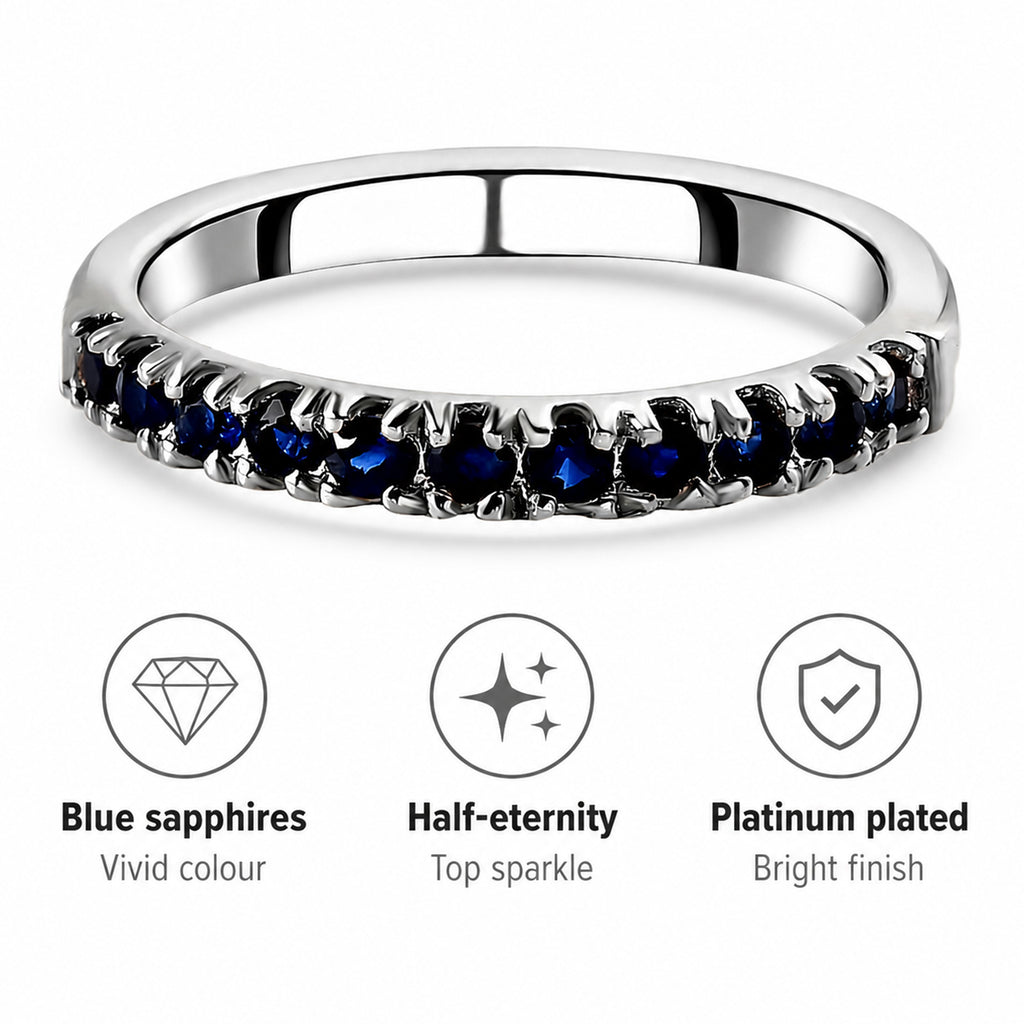 D'Joy - Blue Sapphire Half Eternity Band Ring in Platinum Overlay Sterling Silver_7347075_3