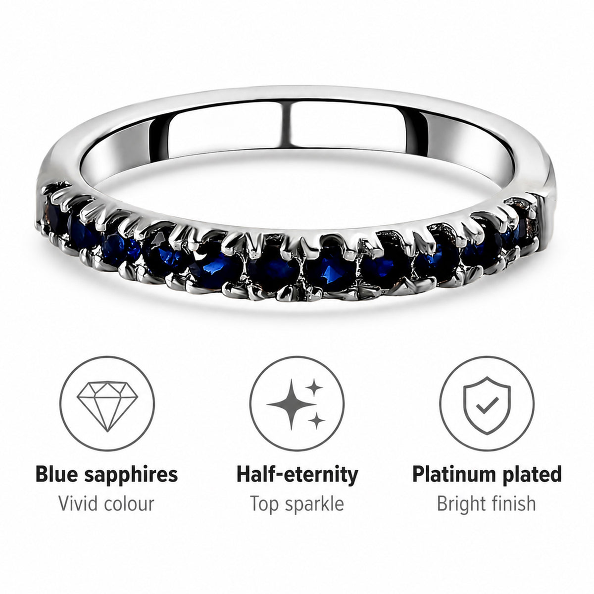 0.50 Ct Blue Sapphire Half Eternity Sleek Wedding Band Ring in Sterling Silver with Platinum Plating 7347075 4