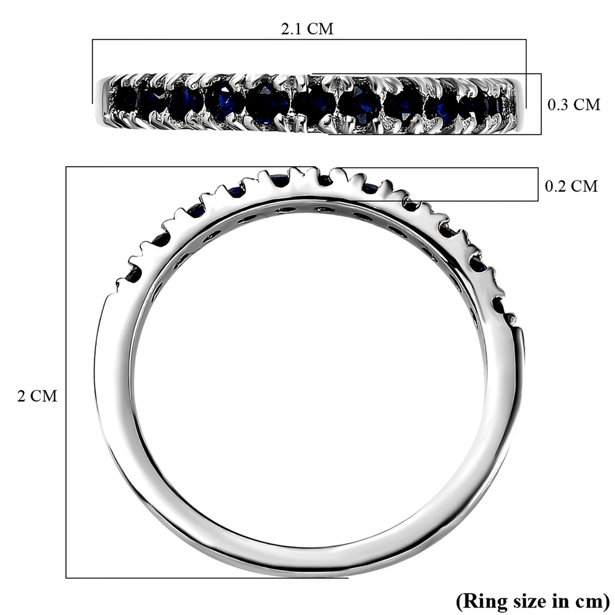 0.50 Ct Blue Sapphire Half Eternity Sleek Wedding Band Ring in Sterling Silver with Platinum Plating 7347075 7