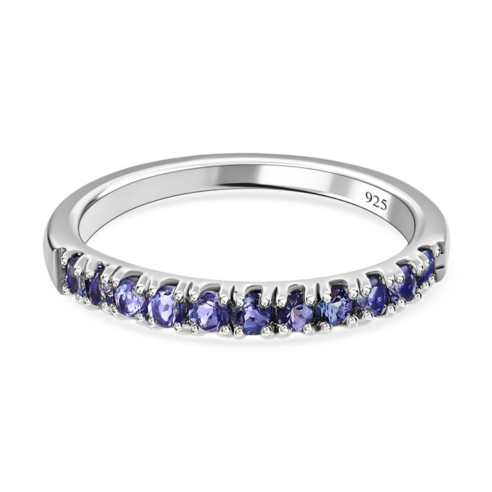 D'Joy 0.34 Ct Zambian Emerald Half Eternity Sleek Wedding Band Ring in Rhdoium Overlay Sterling Silver 7347127 1