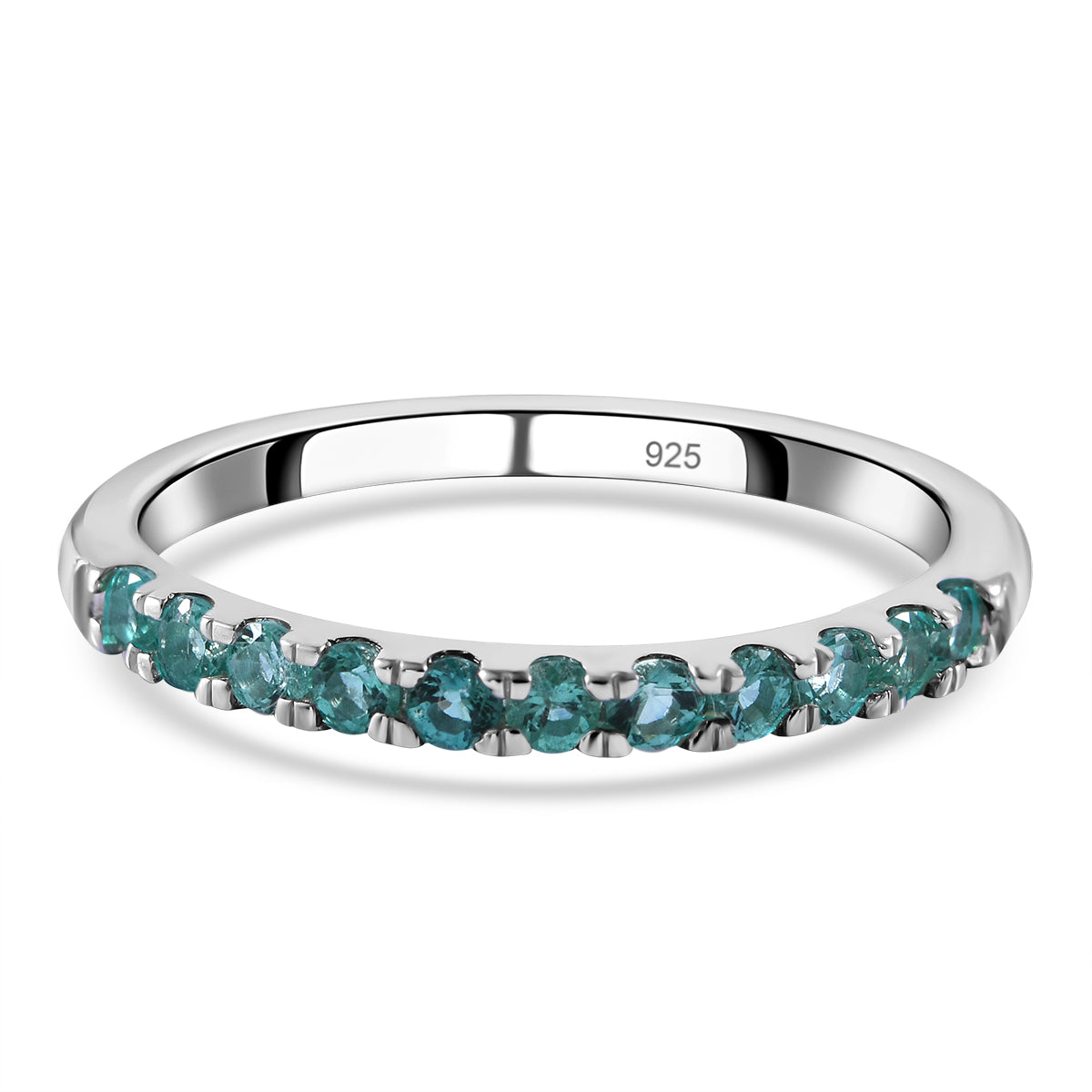 D'Joy 0.34 Ct Zambian Emerald Half Eternity Sleek Wedding Band Ring in Rhdoium Overlay Sterling Silver 7347127 0
