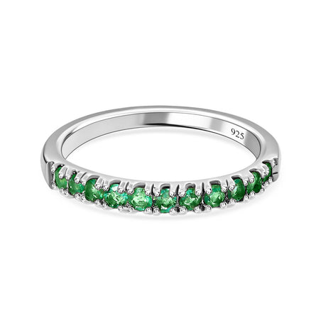 D'Joy 0.34 Ct Zambian Emerald Half Eternity Sleek Wedding Band Ring in Rhdoium Overlay Sterling Silver 7347127 1