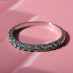D'Joy - Zambian Emerald Half Eternity Band Ring in Rhodium Overlay Sterling Silver_7347127_1