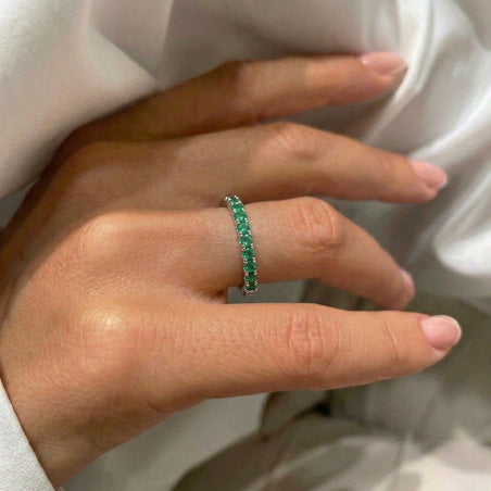 D'Joy 0.34 Ct Zambian Emerald Half Eternity Sleek Wedding Band Ring in Rhdoium Overlay Sterling Silver 7347127 2