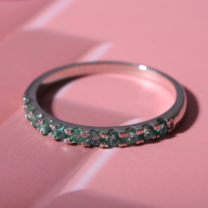 D'Joy 0.34 Ct Zambian Emerald Half Eternity Sleek Wedding Band Ring in Rhdoium Overlay Sterling Silver 7347127 2