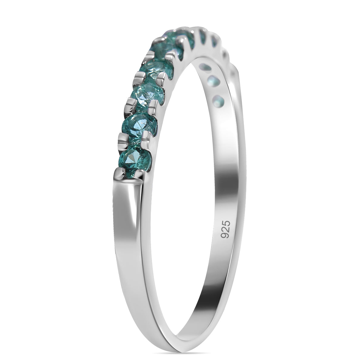 D'Joy 0.34 Ct Zambian Emerald Half Eternity Sleek Wedding Band Ring in Rhdoium Overlay Sterling Silver 7347127 3