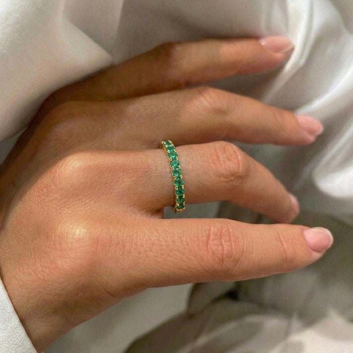 Zambian Emerald Half-Eternity Ring in 18K Vermeil Yellow Gold Plated Sterling Silver 7347142 2