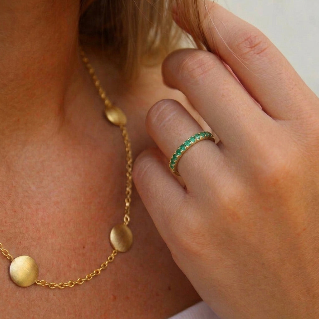 D'Joy Zambian Emerald Half-Eternity Band Ring in 18K Vermeil Yellow Gold Plated Sterling Silver_7347142_2