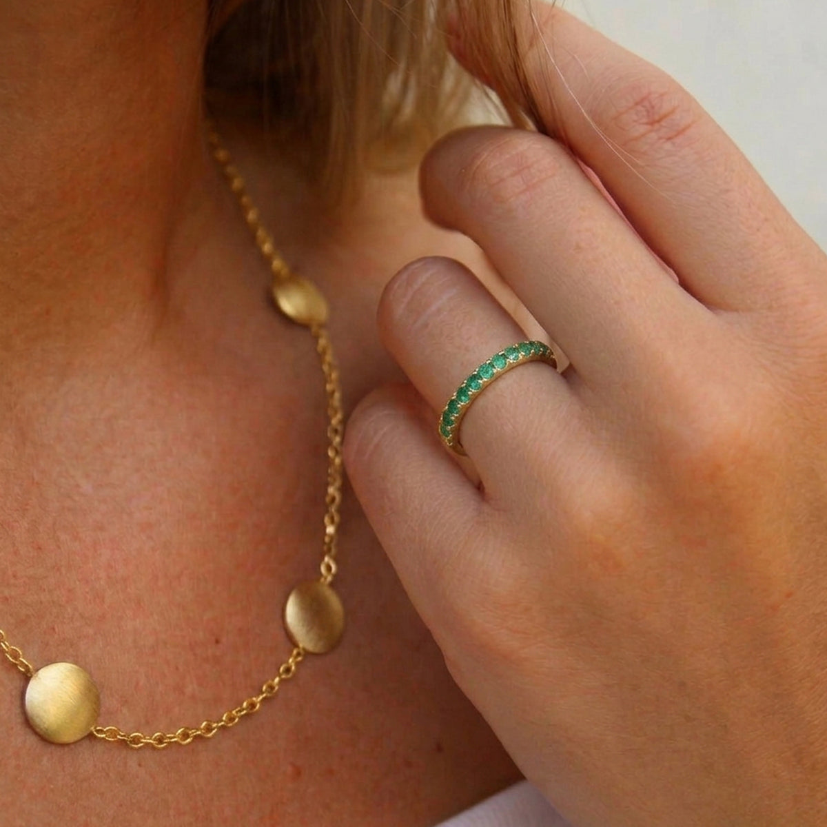 Zambian Emerald Half-Eternity Ring in 18K Vermeil Yellow Gold Plated Sterling Silver 7347142 3