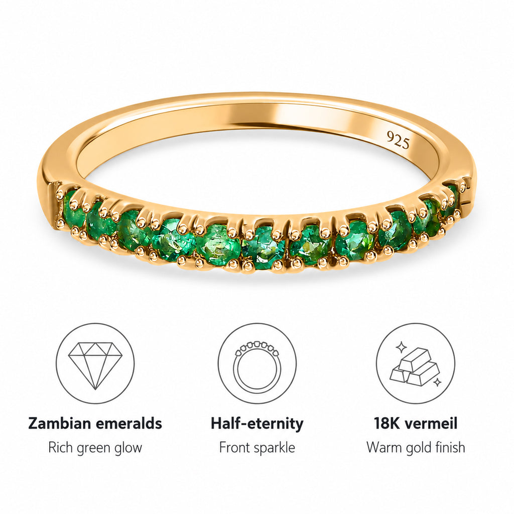D'Joy Zambian Emerald Half-Eternity Band Ring in 18K Vermeil Yellow Gold Plated Sterling Silver_7347142_3