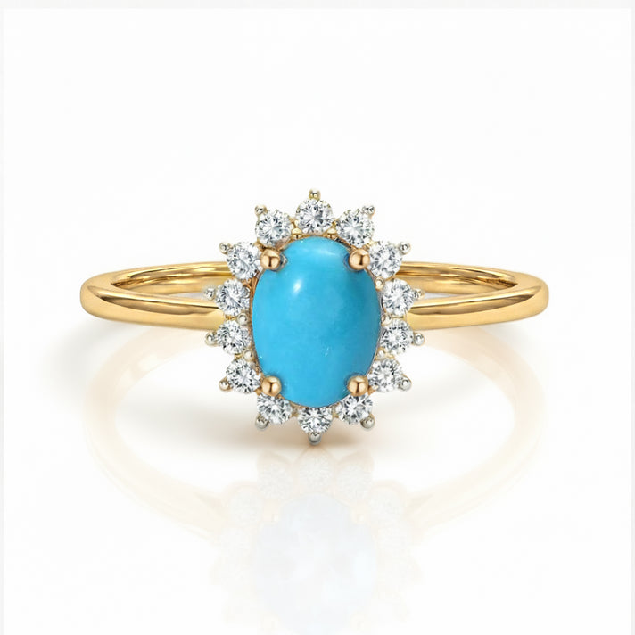 Princess Diana Inspired Arizona Sleeping Beauty Turquoise December Birthstone Halo Ring in Sterling Silver with 18K Vermeil Yellow Gold 7363188 1