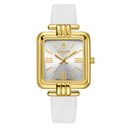Gamages Of London Ladies Arctic Grey Dial Diamond Studded Swiss Movt. Water Resistant Watch with White Leather Strap_7364050