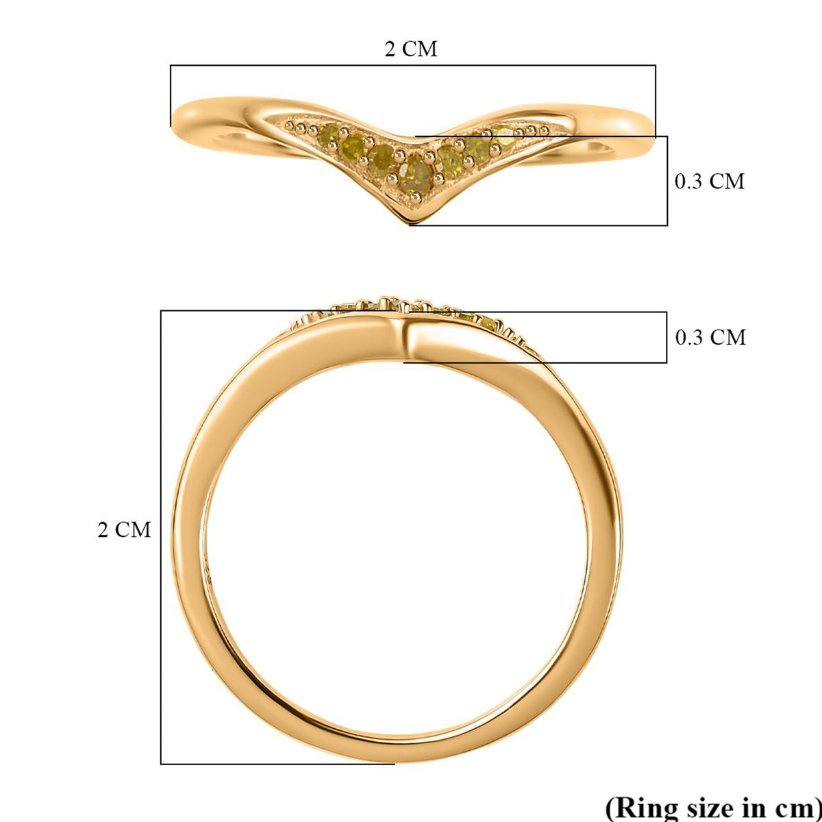 D'Joy - Yellow Diamond Wishbone Ring in 18K Vermeil Yellow Gold Plated Sterling Silver 7365488 7