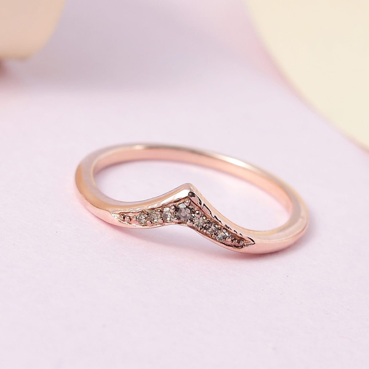 D'Joy - Champagne Diamond Wishbone Ring in 18K Vermeil Rose Gold Plated Sterling Silver V32513684 2
