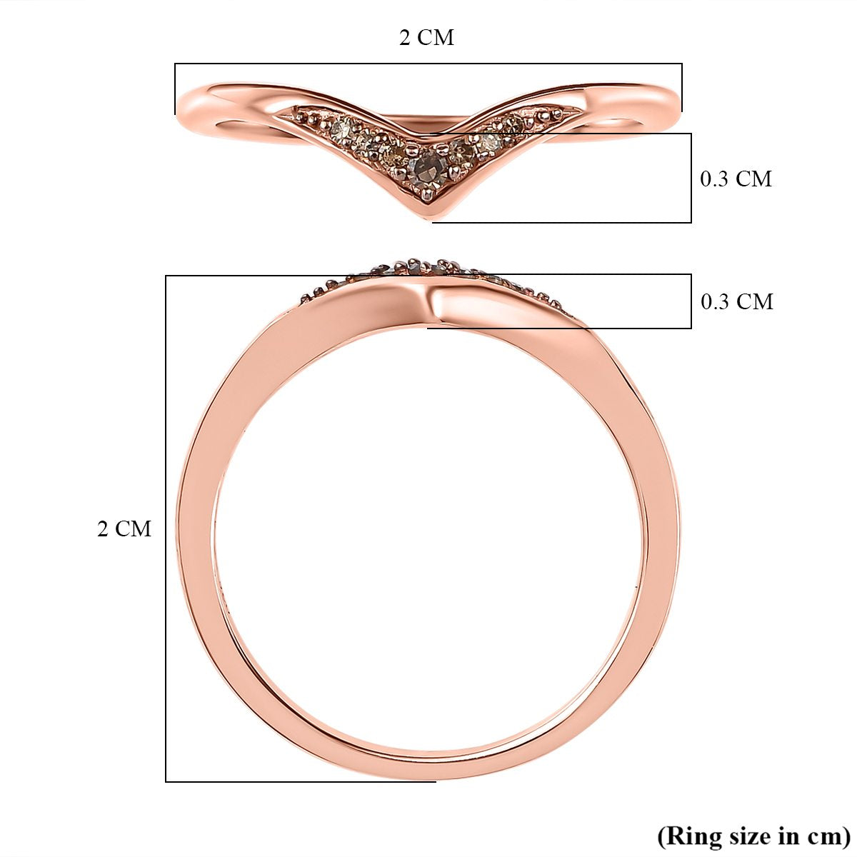 D'Joy - Champagne Diamond Wishbone Ring in 18K Vermeil Rose Gold Plated Sterling Silver V32513684 6