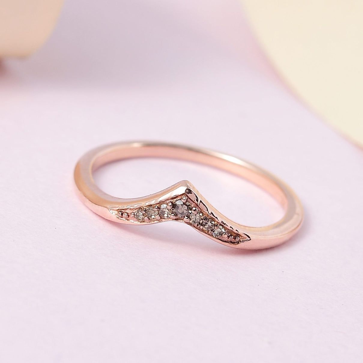 D'Joy - Champagne Diamond Wishbone Ring in 18K Vermeil Rose Gold Plated Sterling Silver V32518982 2