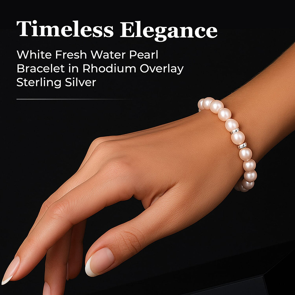 White Fresh Water Pearl Bracelet (Size - 7.5) in Rhodium Overlay Sterling Silver 7368197 2