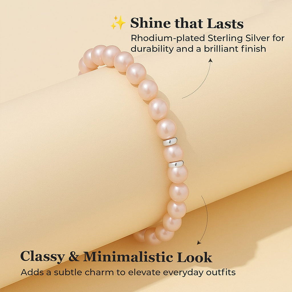 White Fresh Water Pearl Bracelet (Size - 7.5) in Rhodium Overlay Sterling Silver
