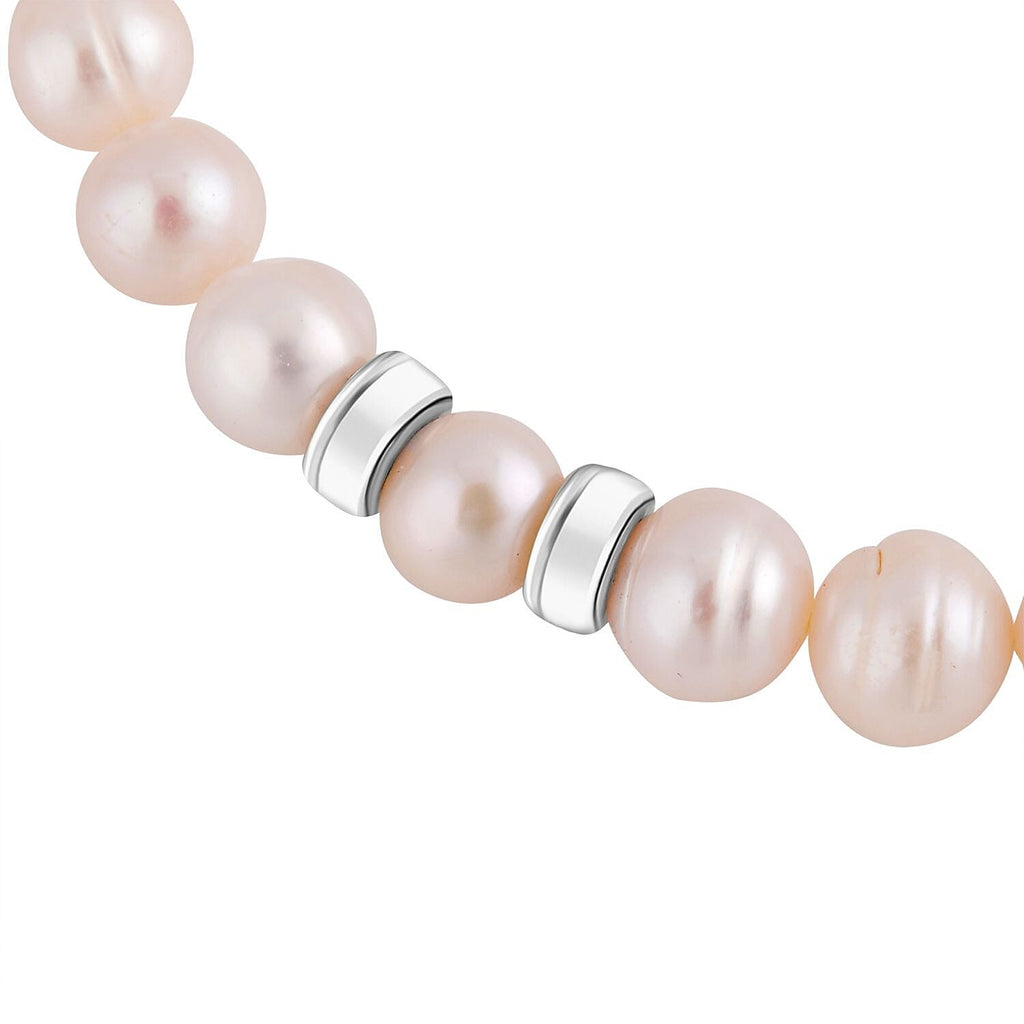 White Fresh Water Pearl Bracelet (Size - 7.5) in Rhodium Overlay Sterling Silver