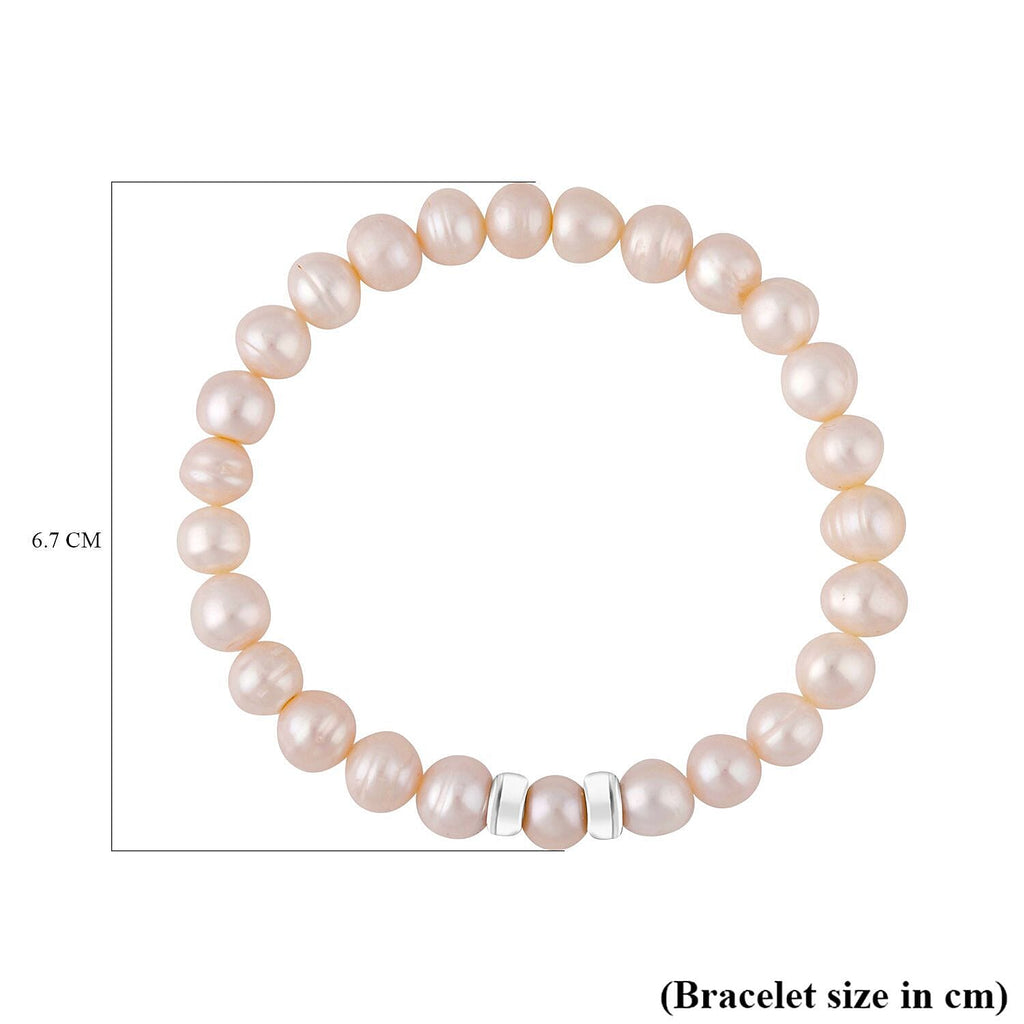 White Fresh Water Pearl Bracelet (Size - 7.5) in Rhodium Overlay Sterling Silver