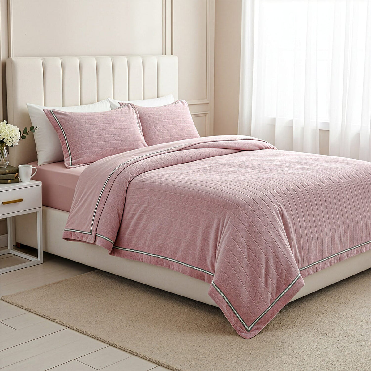 Luxury Velour Set of 3 Duvet Cover with 2 Oxford Pillow Cases - Pink Double 7368279 0